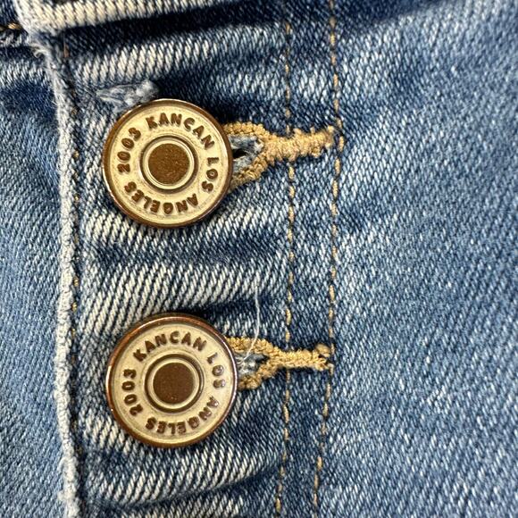 KanCan Estilo Medium Rise Distressed Knee Butterfly Button Jeans Womens 15/31 - Picture 7 of 16